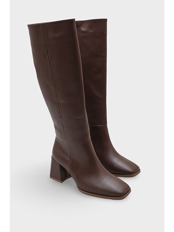 Merilyn Küt Burunlu Kalın Orta Topuklu Fermuarlı Uzun Kadın Çizme - Görsel 3