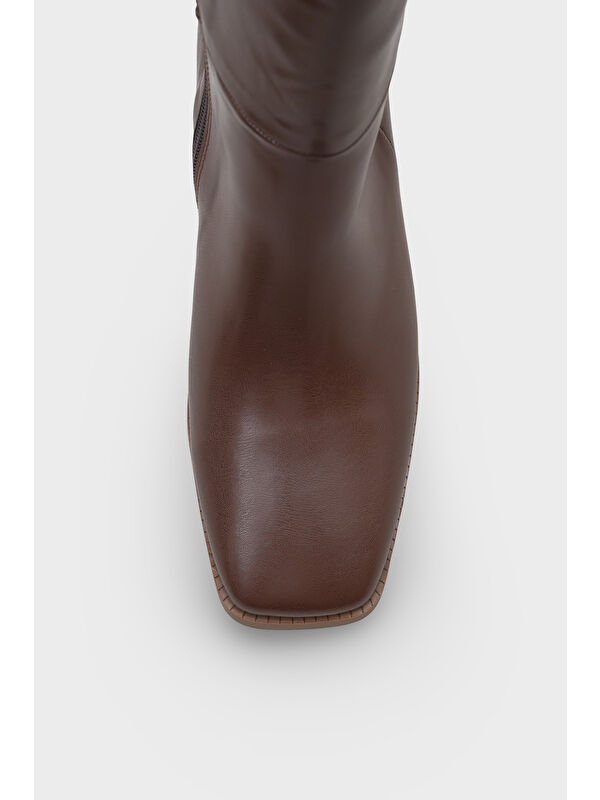 Merilyn Küt Burunlu Kalın Orta Topuklu Fermuarlı Uzun Kadın Çizme - Görsel 4