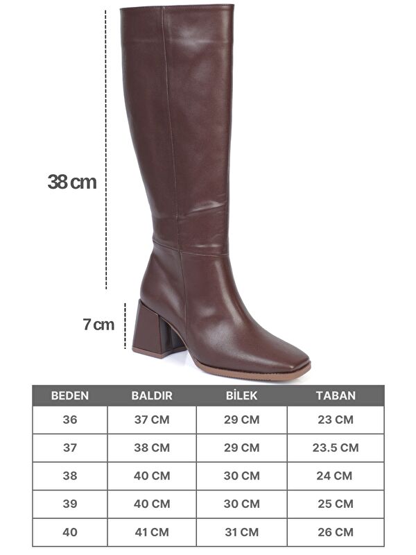Merilyn Küt Burunlu Kalın Orta Topuklu Fermuarlı Uzun Kadın Çizme - Görsel 8