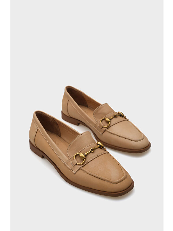 Carly Hakiki Deri Metal Tokalı Kadın Loafer Ayakkabı - Görsel 3