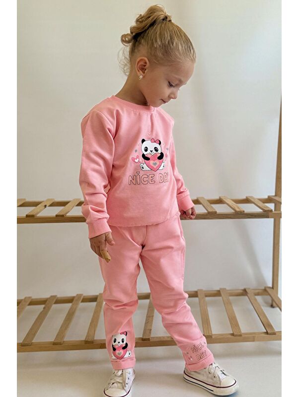 Breeze Kız Bebek Eşofman Takım Mutlu Pandacık Baskılı Pembe (1-3 Yaş)