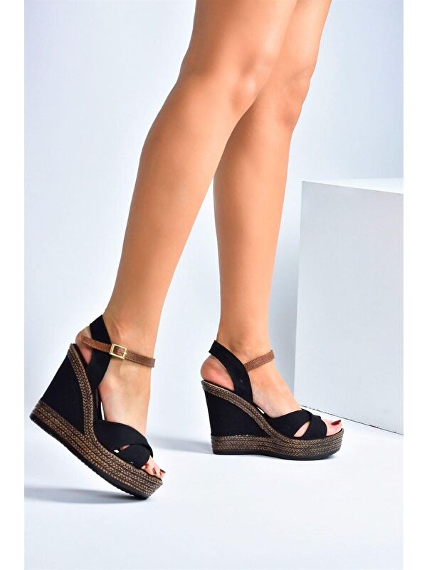 9674070905 Siyah Dolgu Taban Kadın Ayakkabı - Görsel 4