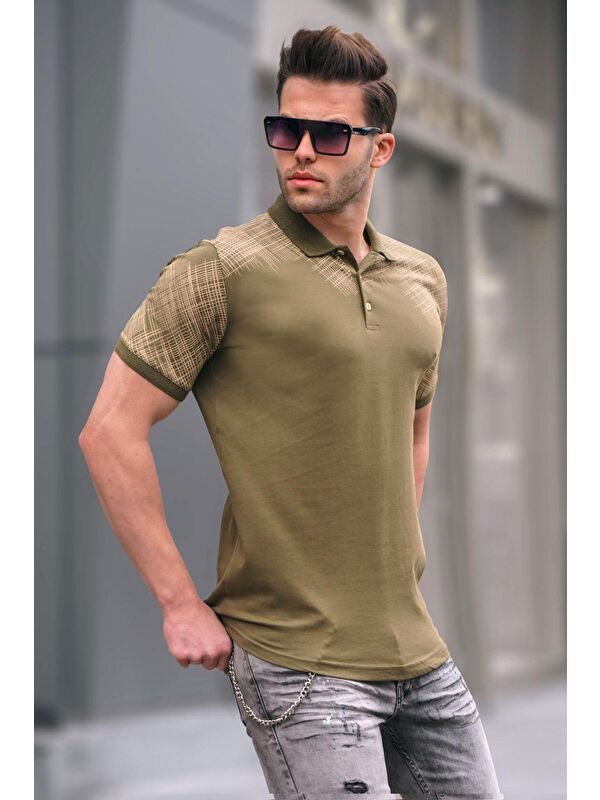 Madmext Haki Desenli Polo Yaka Erkek Tişört 6082