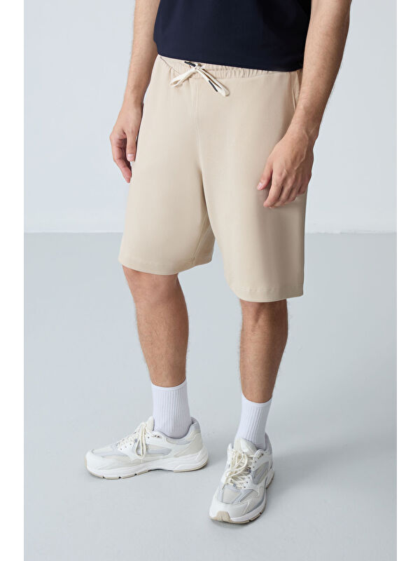 Tommylife Bej Pamuklu Kalın Yumuşak Dokulu Standart Fit Basic Erkek Şort  - 81275