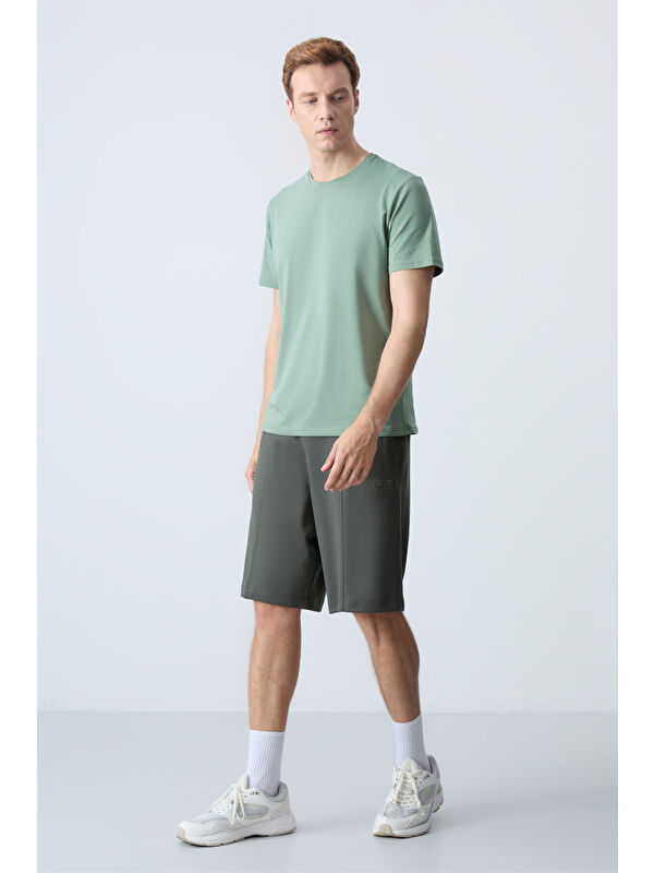 Tommylife Haki Pamuklu Kalın Yumuşak Dokulu Standart  Fit Basic Erkek Şort  - 81277