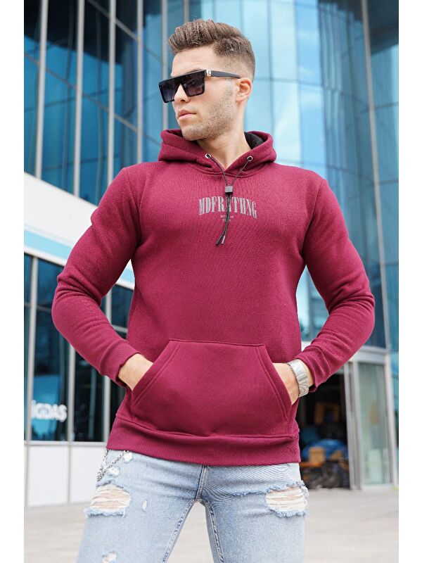 Madmext Bordo Kapüşonlu Erkek Hoodie 5331