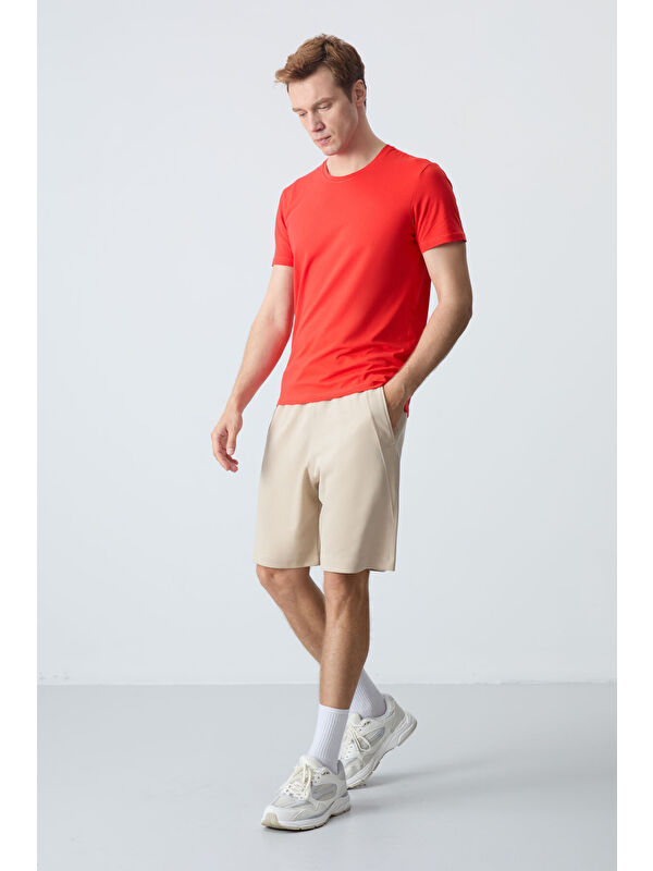 Tommylife Bej Pamuklu Kalın Yumuşak Dokulu Standart Fit Basic Erkek Şort  - 81278