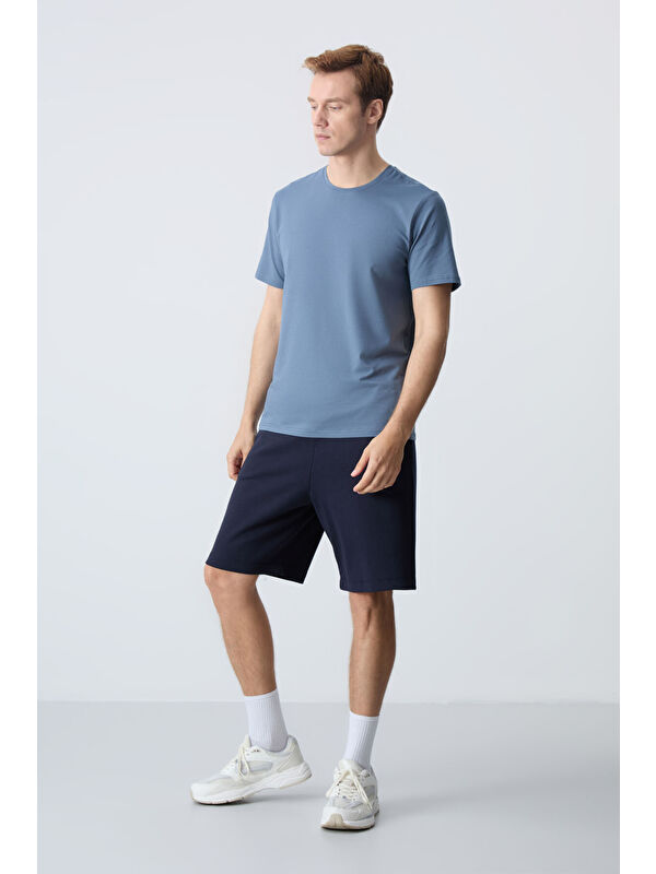 Tommylife Lacivert Pamuklu Kalın Yumuşak Dokulu Standart Fit Basic Erkek Şort  - 81275