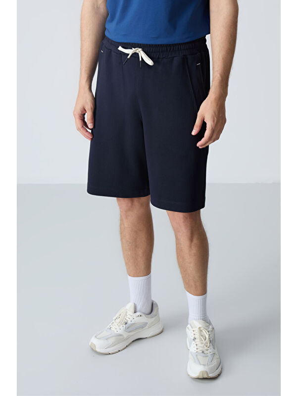 Tommylife Lacivert Pamuklu Kalın Yumuşak Dokulu Standart  Fit Basic Erkek Şort  - 81278