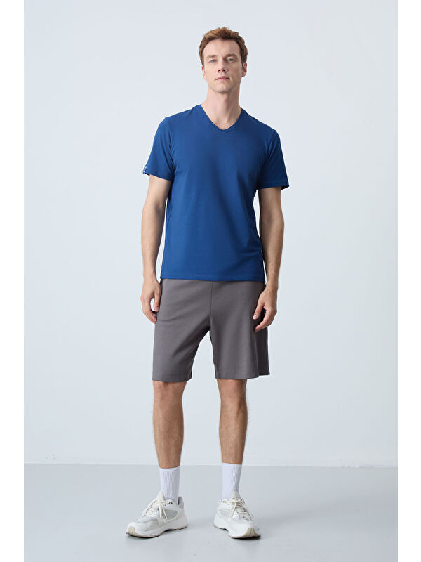 Tommylife Koyu gri Pamuklu Kalın Yumuşak Dokulu Standart Fit Basic Erkek Şort  - 81275