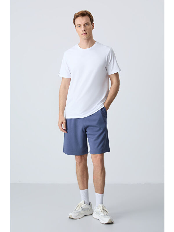 Tommylife Petrol Pamuklu Kalın Yumuşak Dokulu Standart Fit Basic Erkek Şort  - 81275