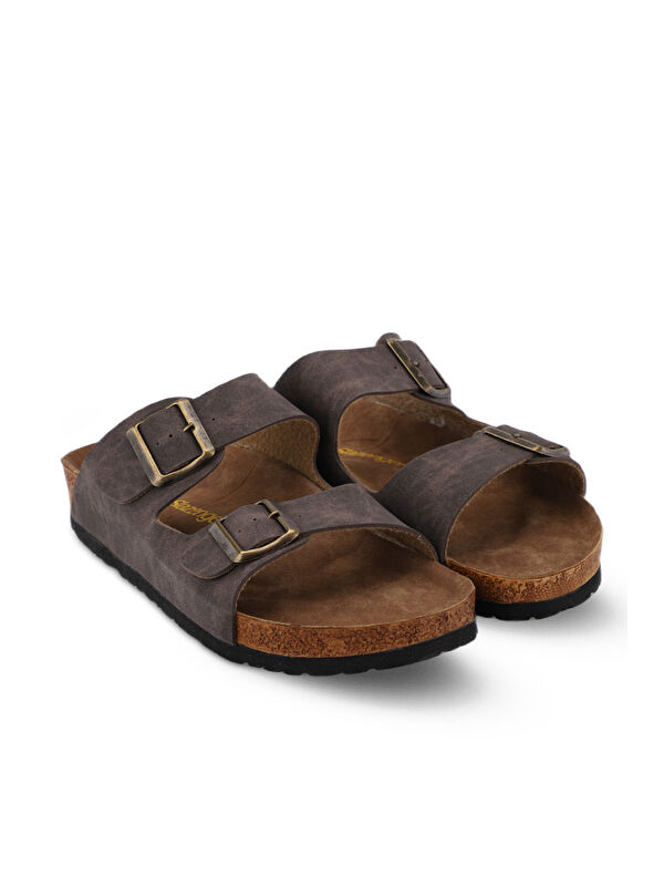 LENS Unisex Terlik Kahve Nubuk - Görsel 3