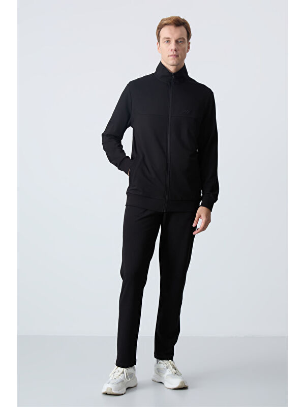 Tommylife Siyah Pamuklu Kalın Yumuşak Dokulu Comfort Fit Basic Erkek Eşofman Takım - 85260