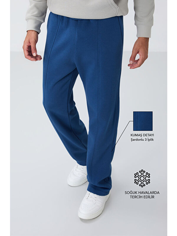 Tommylife Parlament Pamuklu Kalın İçi Tüylü Yumuşak Dokulu Oversize Nakışlı Erkek Eşofman Altı -82146