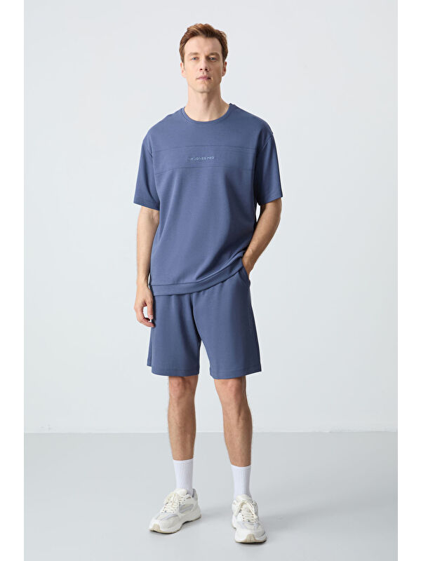 Air Jones Petrol Pamuklu Kalın Yumuşak Dokulu Oversize Fit Basic Erkek Şort Takım - 85257