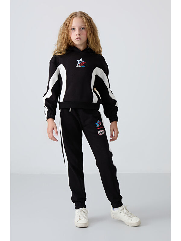 Tommylife Siyah Pamuklu İçi Tüylü Yumuşak Dokulu Standart Fit Baskılı Kız Çocuk Eşofman Takım - 75166