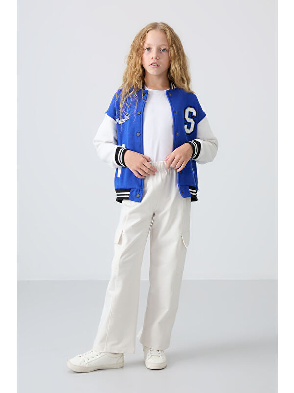 Tommylife Ekru Kargo Cepli Ön Dikiş Detaylı Geniş Paça Kız Çocuk Eşofman Altı - 75143