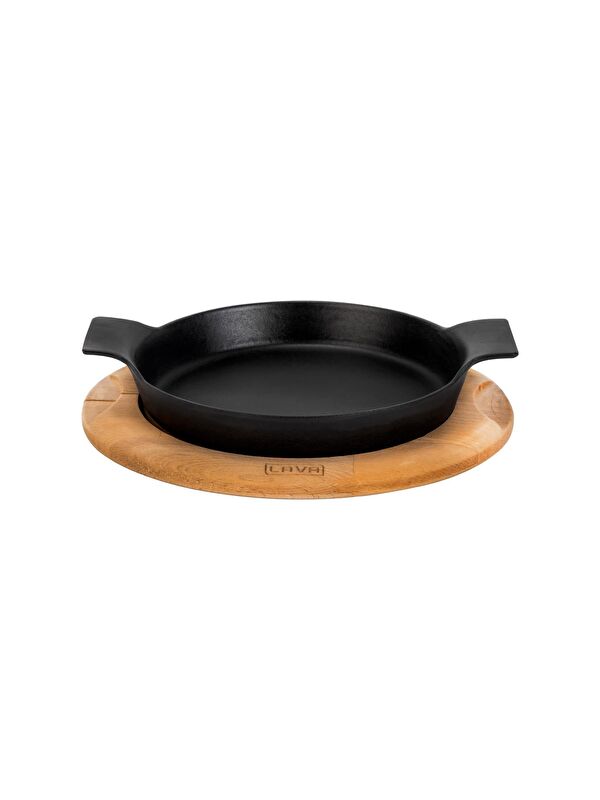 LAVA Yuvarlak Sahan Döküm Demir Yekpare Çift Kulplu Kayın Servis Ahşabı. Çap(Ø)18cm.