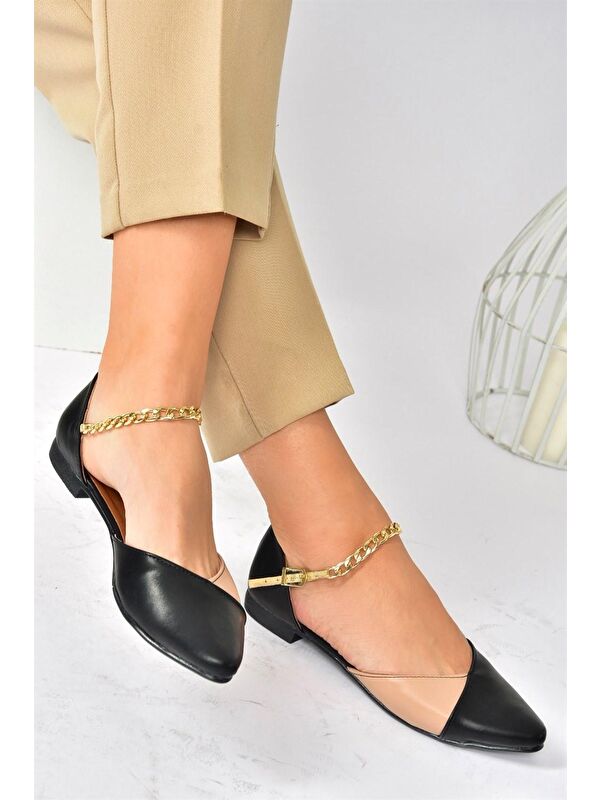 Fox Shoes Siyah Fox Shoes Taba Kadın Babet