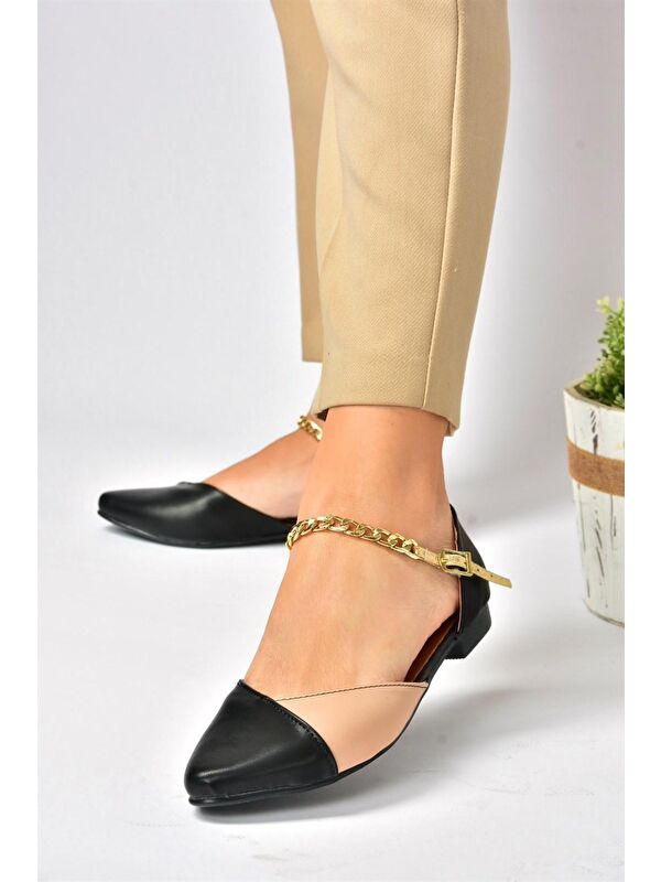 Fox Shoes Siyah Fox Shoes Taba Kadın Babet