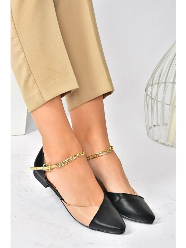 Fox Shoes Siyah Fox Shoes Taba Kadın Babet
