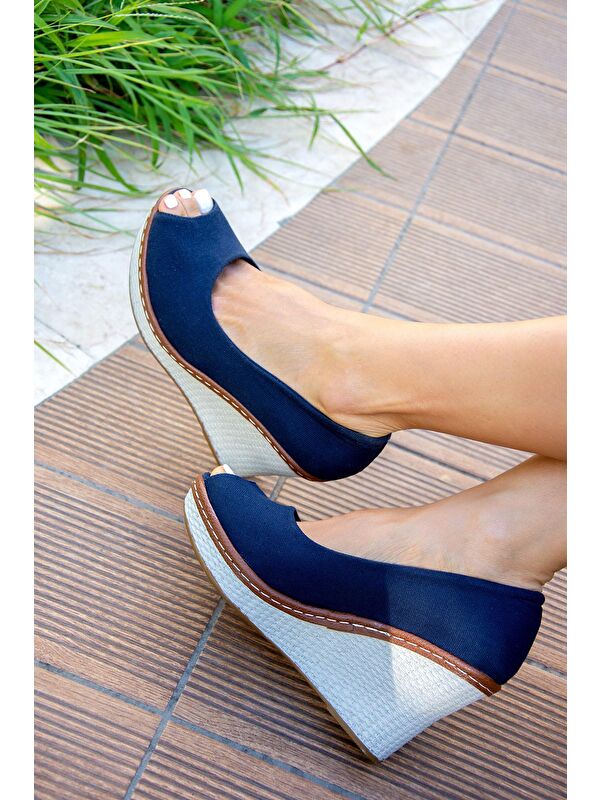 9674040305 Lacivert Dolgu Taban Kadın Ayakkabı - Görsel 3