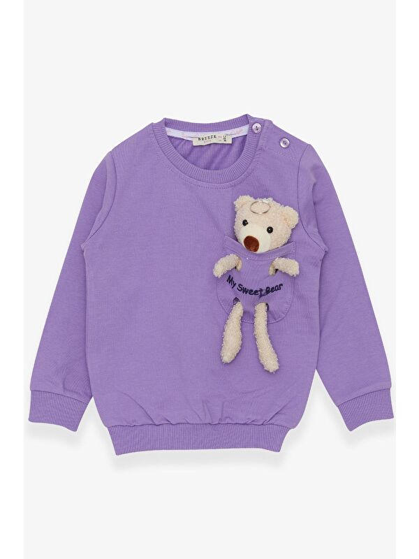 Breeze Kız Bebek Sweatshirt Ayıcık Aksesuarlı Eflatun (1.5-5 Yaş)
