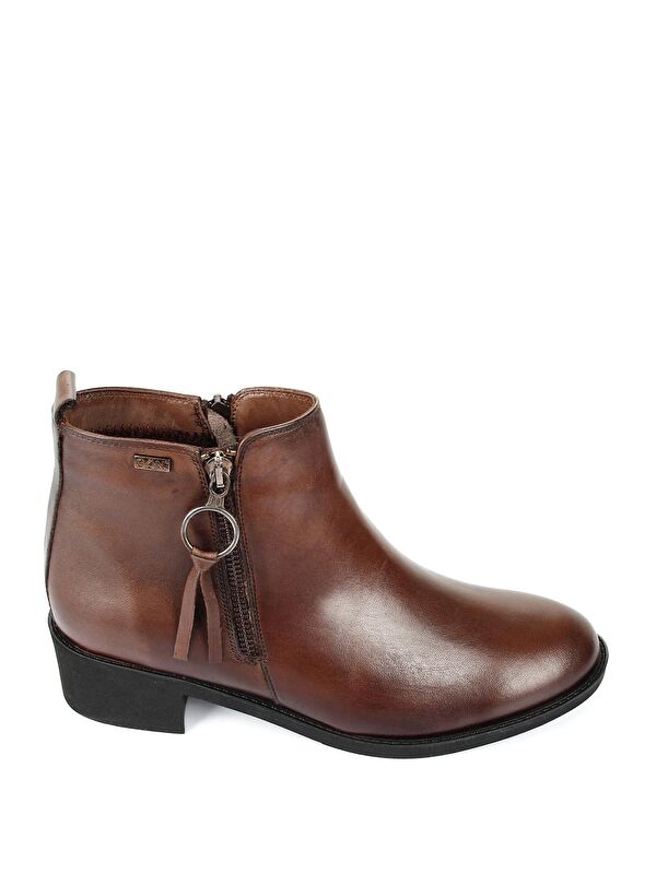 KAHVERENGİ Hakiki Deri Yuvarlak Burun Kauçuk Taban Topuklu Fermuarlı Püsküllü Kadın Günlük Bot 1041 - Görsel 5