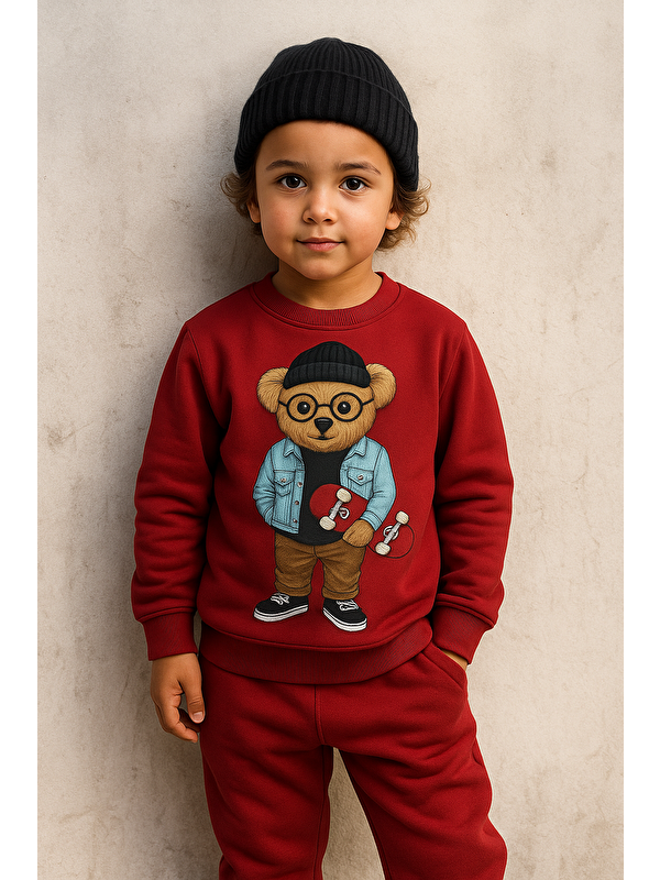 Katia And Bony Çocuk Teddy Desenli Eşofman Takımı Bordo
