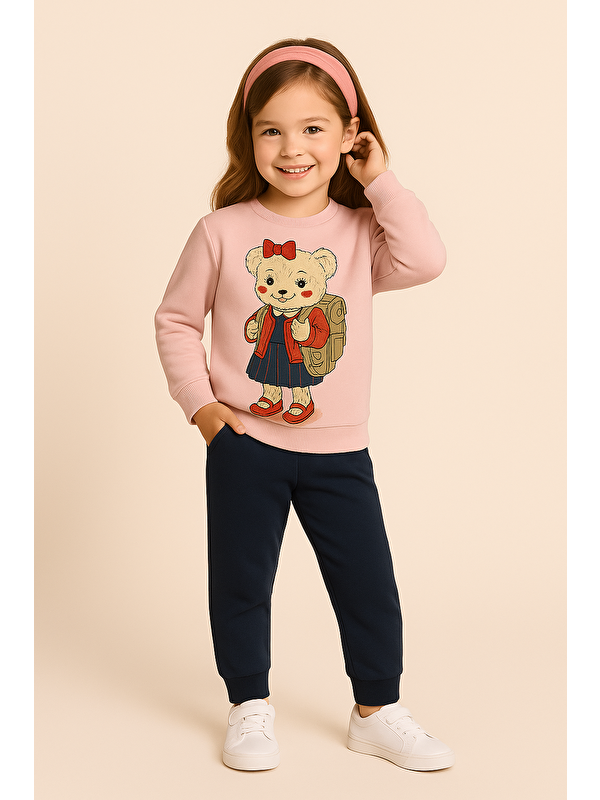 Katia And Bony Kız Çocuk Teddy Desenli Eşofman Takımı Pembe