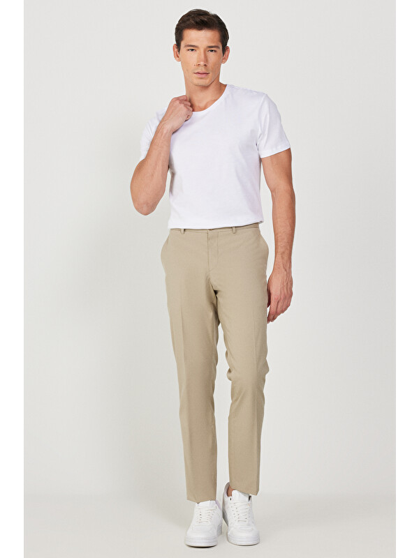 Altınyıldız Classics Erkek Bej Slim Fit Dar Kesim Yan Cepli Esnek Pantolon