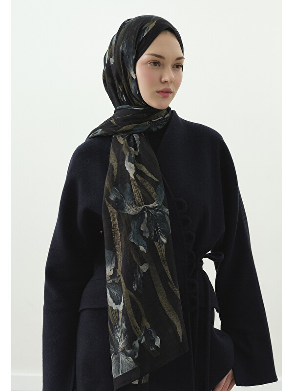 Fresh Scarfs Zelinda Desenli Pamuk Viskon Şal Siyah