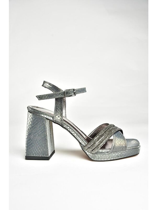 U8200098 Platin Kadın Topuklu Ayakkabı - Görsel 2
