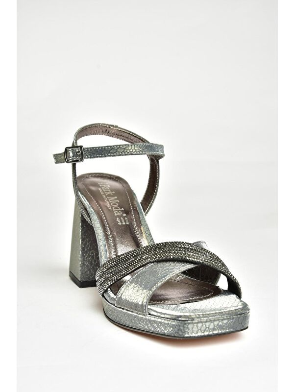 U8200098 Platin Kadın Topuklu Ayakkabı - Görsel 3