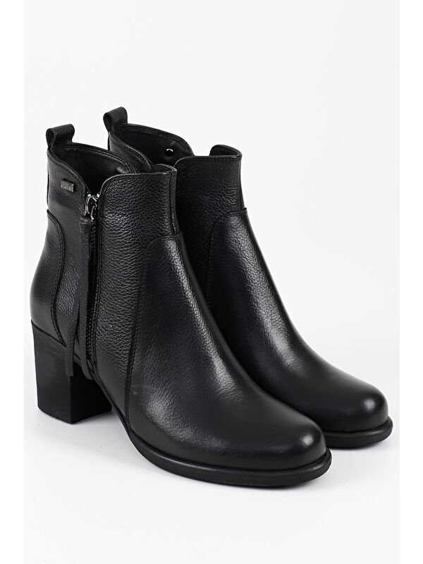 SİYAH Hakiki Deri Yuvarlak Burun Topuklu Kauçuk Taban Fermuarlı Püsküllü Kadın Günlük Bot 10406 - Görsel 3