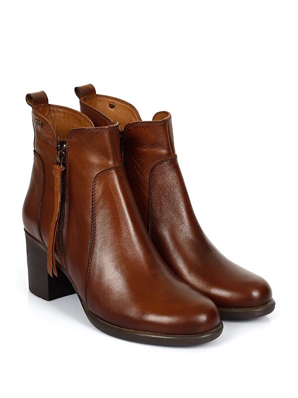 Gonderi(r) Kahverengi Gonderi(r) Hakiki Deri Topuklu Fermuarlı Kadın Bot
