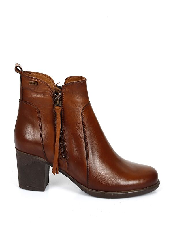 Gonderi(r) Kahverengi Gonderi(r) Hakiki Deri Topuklu Fermuarlı Kadın Bot
