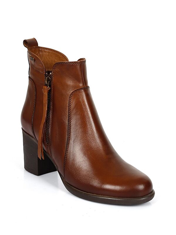 Gonderi(r) Kahverengi Gonderi(r) Hakiki Deri Topuklu Fermuarlı Kadın Bot