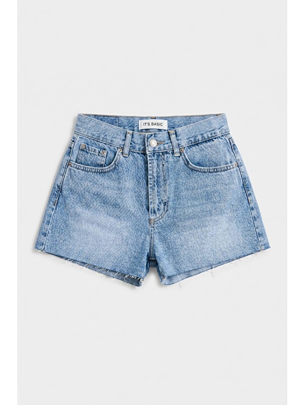 It's Basic Kadın Mavi 4s6-4 Mini Mom %100 Pamuk Denim Şort