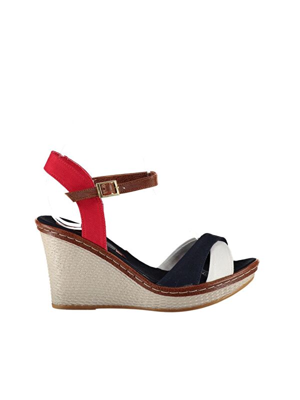 9674040205 Laci/Beyaz/Kırmızı Dolgu Taban Kadın Ayakkabı - Görsel 5