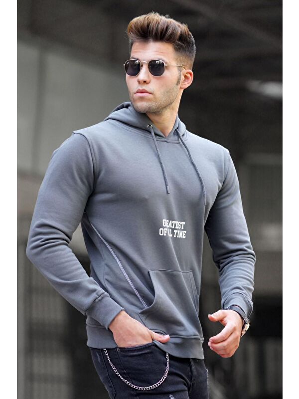 Madmext Füme Baskılı Kapüşonlu Erkek Hoodie 5292