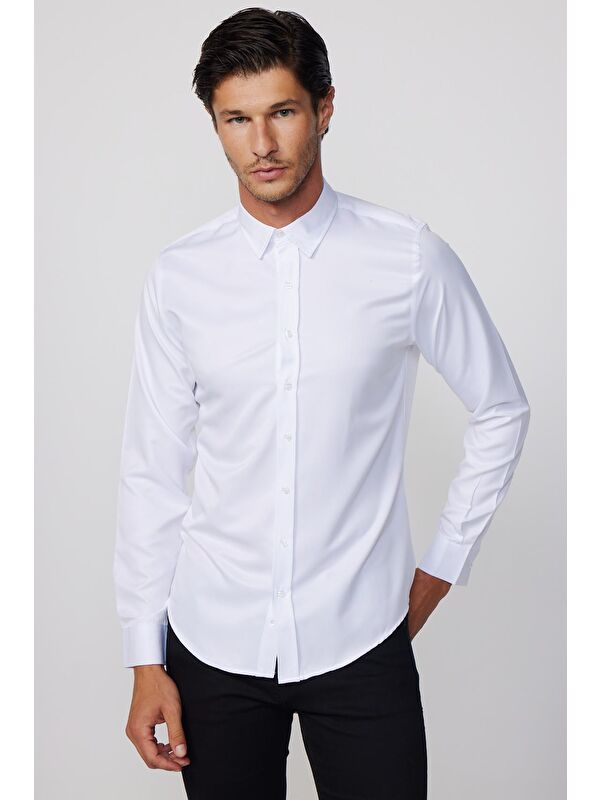 TUDORS Slim Fit Kolay Ütülenen Kravatlık Erkek Gömlek