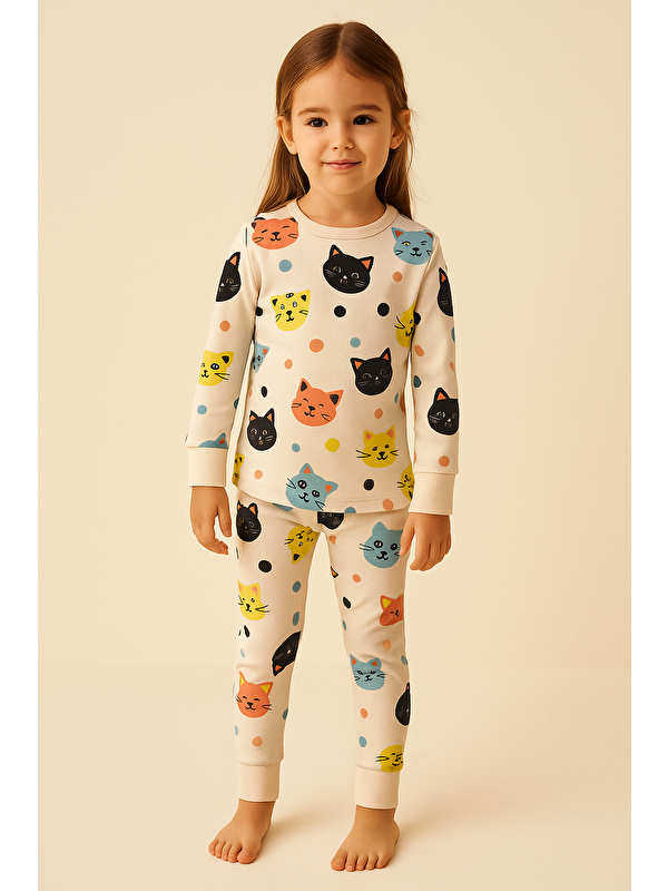 Katia And Bony Kız Çocuk Kedi Desenli Pijama Takımı Açık Pembe