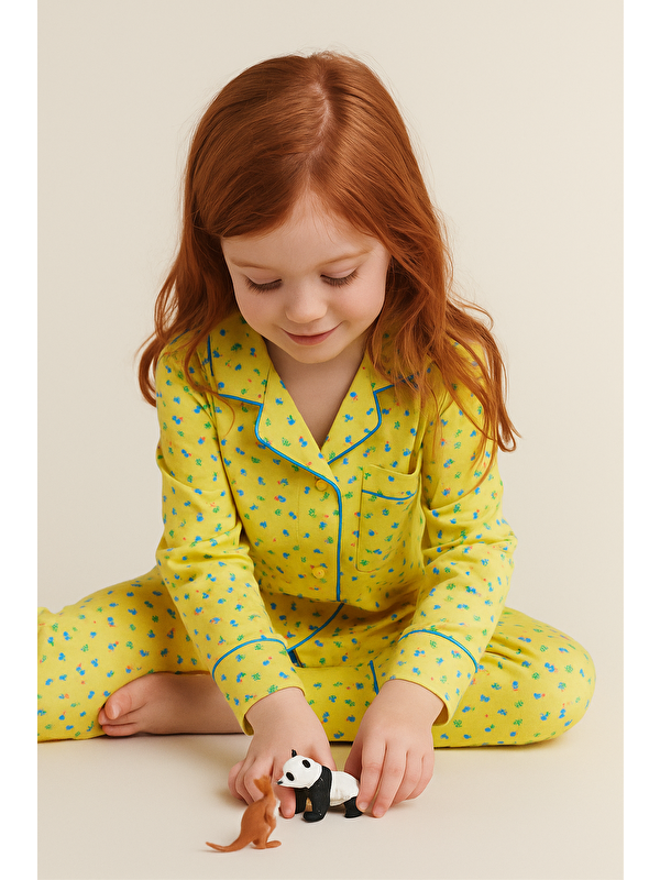 Katia And Bony Kız Çocuk Çiçekli Pijama Takımı Hardal