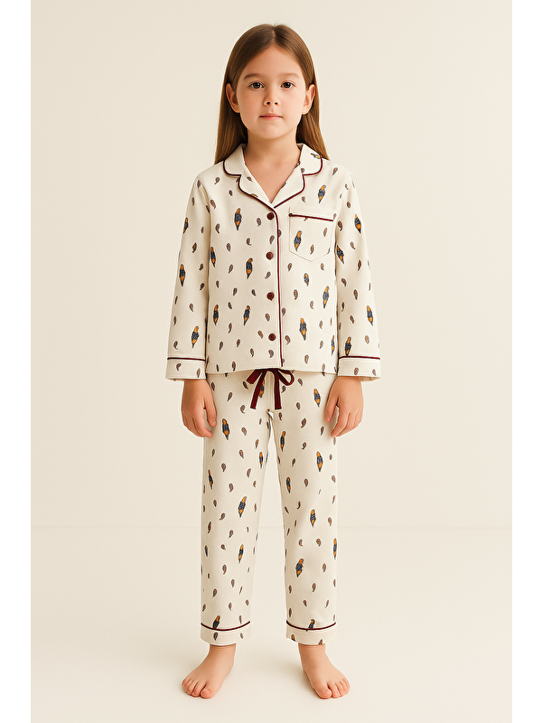 Katia And Bony Kız Çocuk Yılbaşı Temalı Pijama Takımı Ekru