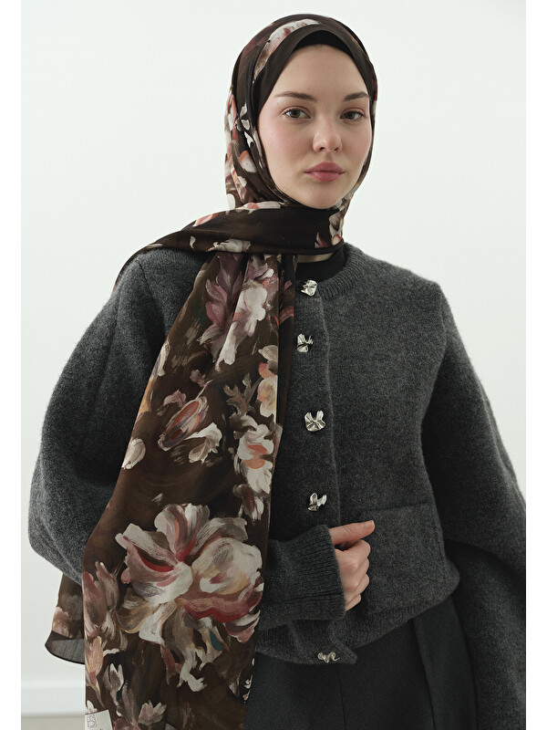 Fresh Scarfs Jane Desenli Pamuk Viskon Şal Kahverengi