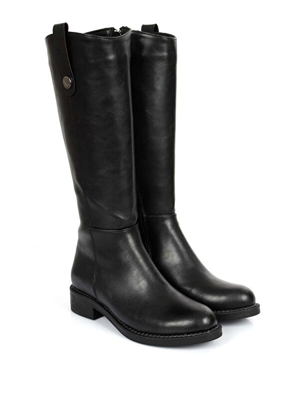 Yuvarlak Burun Topuklu Fermuarlı Kadın Günlük Çizme 35626 - Görsel 3