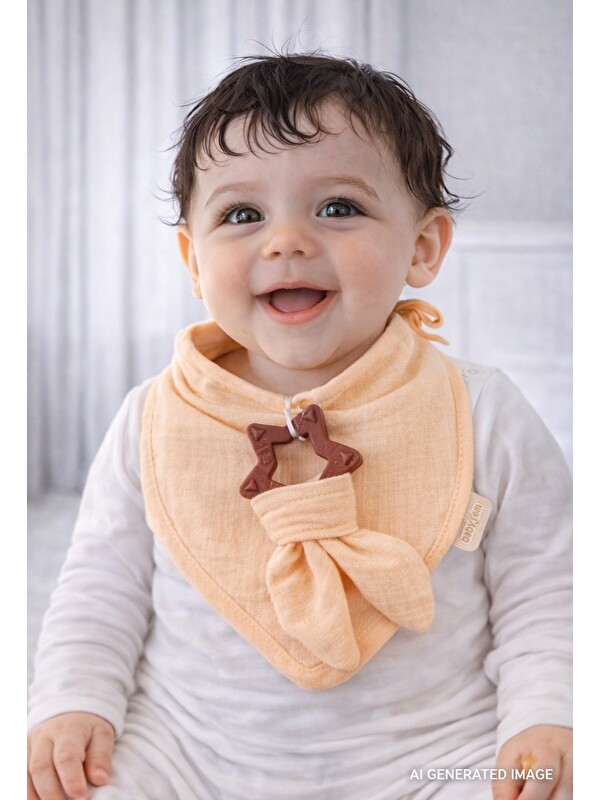 Babyjem 736 Silikon Diş Kaşıyıcılı Müslin Önlük Somon
