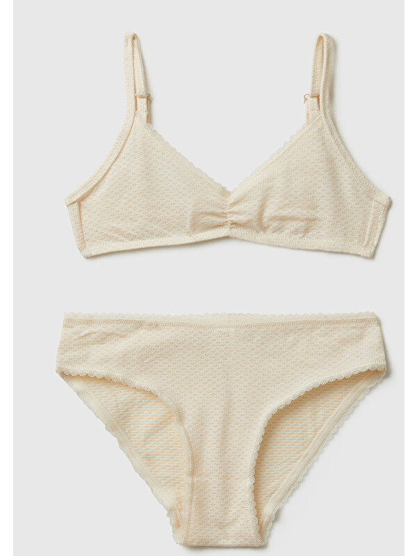 United Colors Of Benetton Kız Çocuk Krem Düz Renk Ayarlanabilir Askılı Bikini Takımı