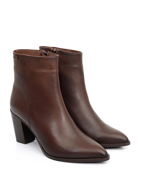 KAHVERENGİ Hakiki Deri Sivri Burun Kauçuk Taban Topuklu Fermuarlı Kadın Günlük Bot 57407 - Görsel 3